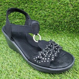 Skechers Rumblers Queen B SIZE 9.5 Women's Memory Foam Wedge Sandals Black